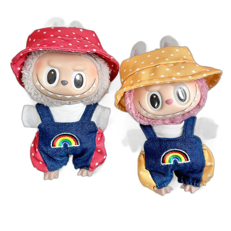 [Clothes only] 17cm pendant rabub clothes rainbow polka dot overalls set labubu doll clothes cute
