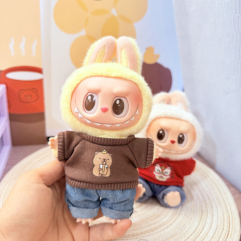 [Clothes only] One, two and three generations of keychains Labubu clothes pendant Labubu baby clothes denim cute dog overalls cute