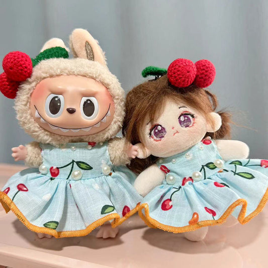 17Cm rabub wearing pendant labubu keychain baby clothes 10cm cotton doll clothes line ball cherry skirt