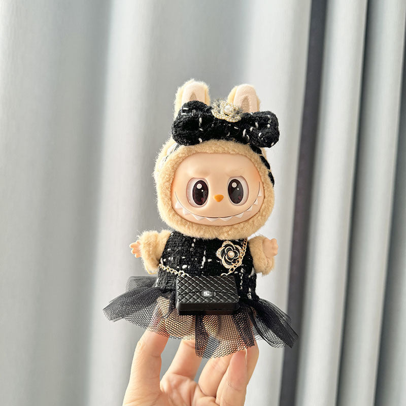 [Clothes only] One, two and three generations Labubu clothes pendant Labubu sitting party baby clothes gauze skirt black fragrant style suit