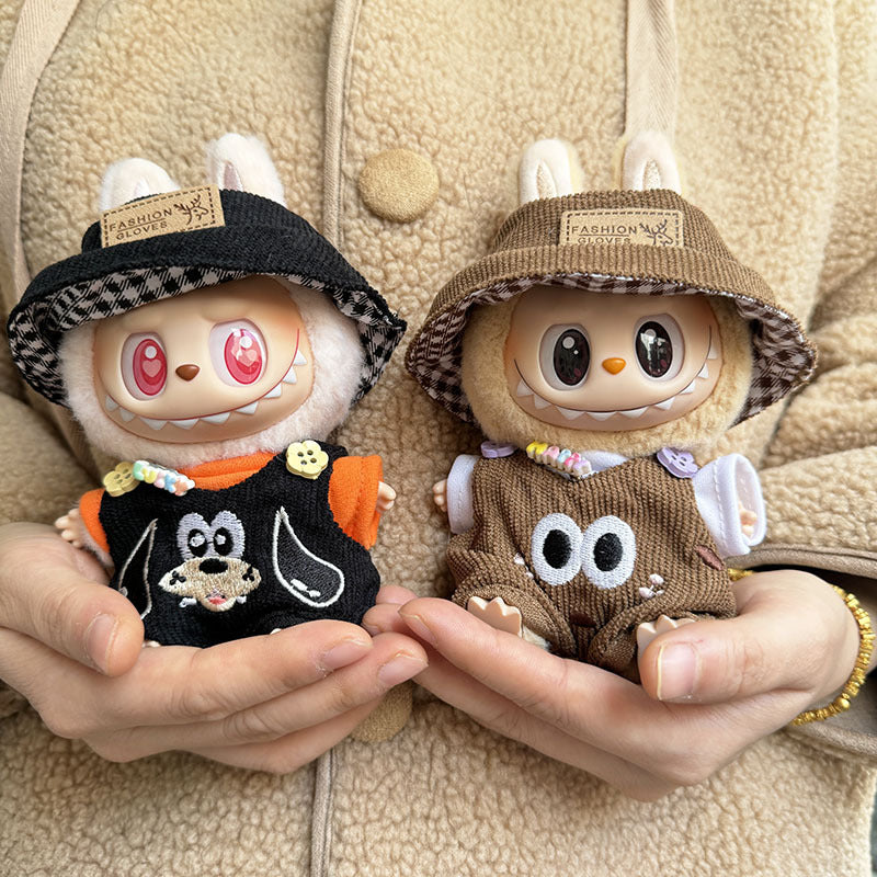 Clothes only] First and second generation Labubu clothes pendant Labubu sitting party baby clothes blackened overalls set