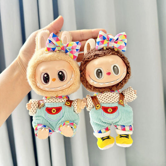 [Clothes only] First and second generation keychain Labubu clothes pendant Labu cloth color triangular brown polka dot strap set