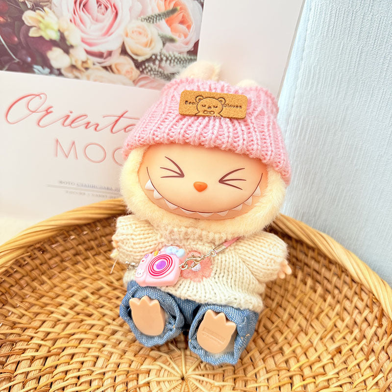 [Clothes only] First and second generation keychain Labubu clothes pendant Labubu baby clothes pink and blue flower sweater