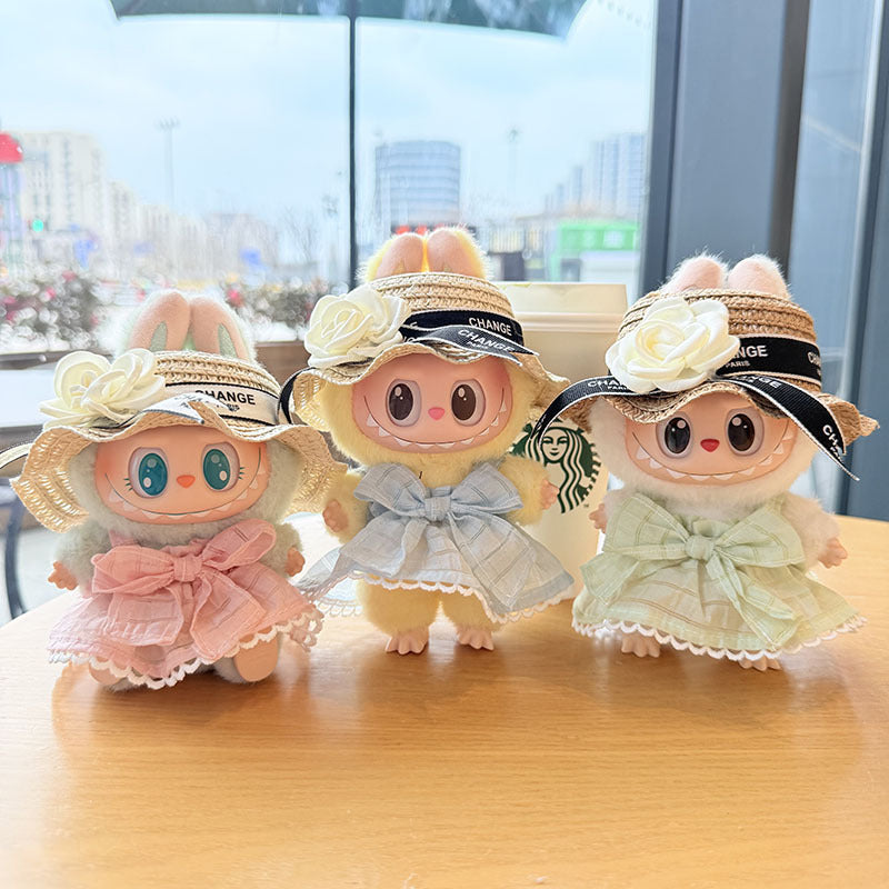 [Clothes only] First and second generation keychain Labubu clothes pendant Labub black fragrant camellia skirt straw hat